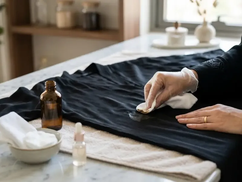 Safe Bakhoor stain removal for silk Abayas guide showing incense soot treatment techniques