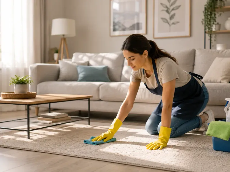 Professional deep cleaning a UAE villa showing dust removal and sanitization