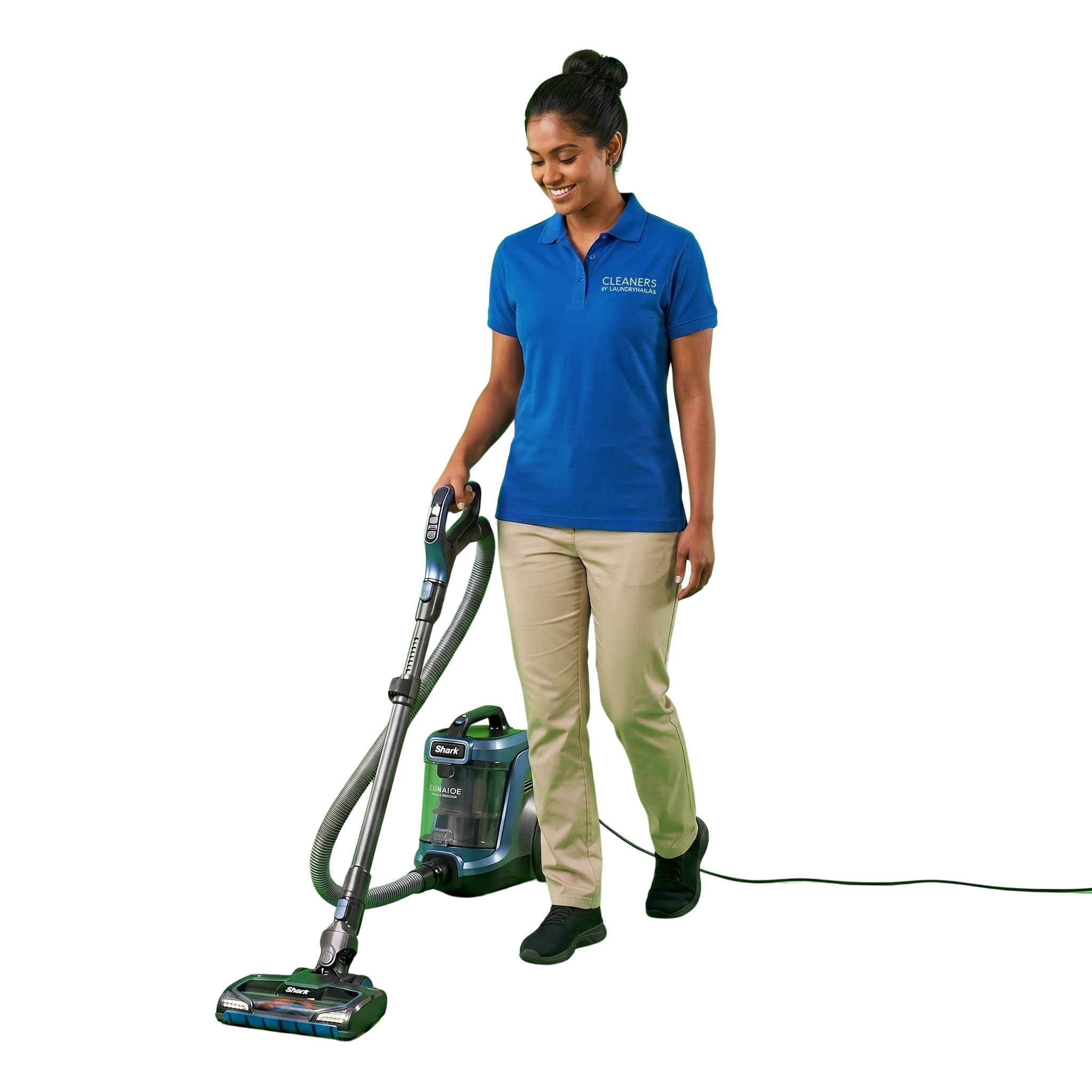 Professional house cleaners working in a modern Qatar living room