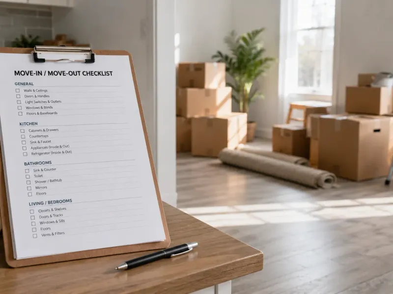 Professional move-out cleaning in a Doha apartment with checklist