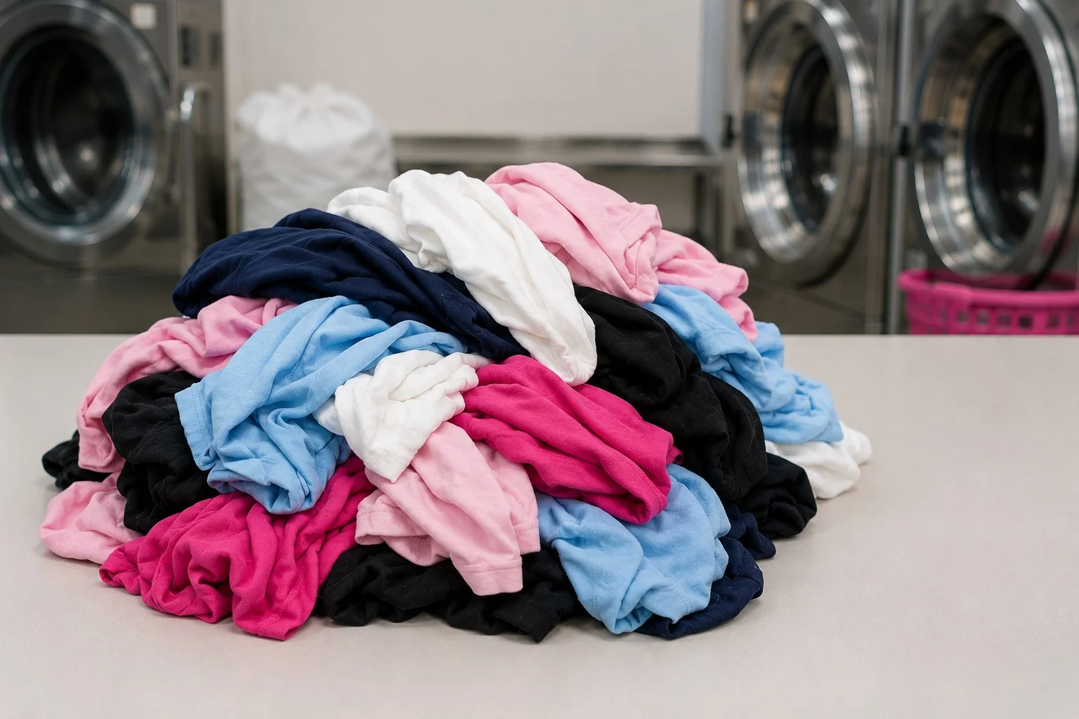 Unsorted pile of dirty laundry before our service in Doha
